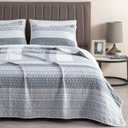 2-Piece Reversible Quilt Set with Shams. All-Season Bedspread with Patchwork Striped Pattern. Dorothea Collection (Twin/Twin XL, Grey)