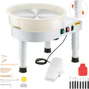 VEVOR 14in/35cm Pottery Wheel for Adults, 0-2in Lift-Table 450W Professional Pottery Kit with Foot Pedal Detachable Basin DIY Art Clay Potter's Wheel for Kids Adults Beginners at Home Pottery, White