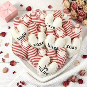 Yookeer 24 Pcs Valentines Stuffed Fabric Hearts Linen Cloth Heart Shape Hanging Ornaments Rustic Bowl Filler Tiered Tray Decorations for Valentine's Day Wedding Party DIY Crafts, 4 Inches
