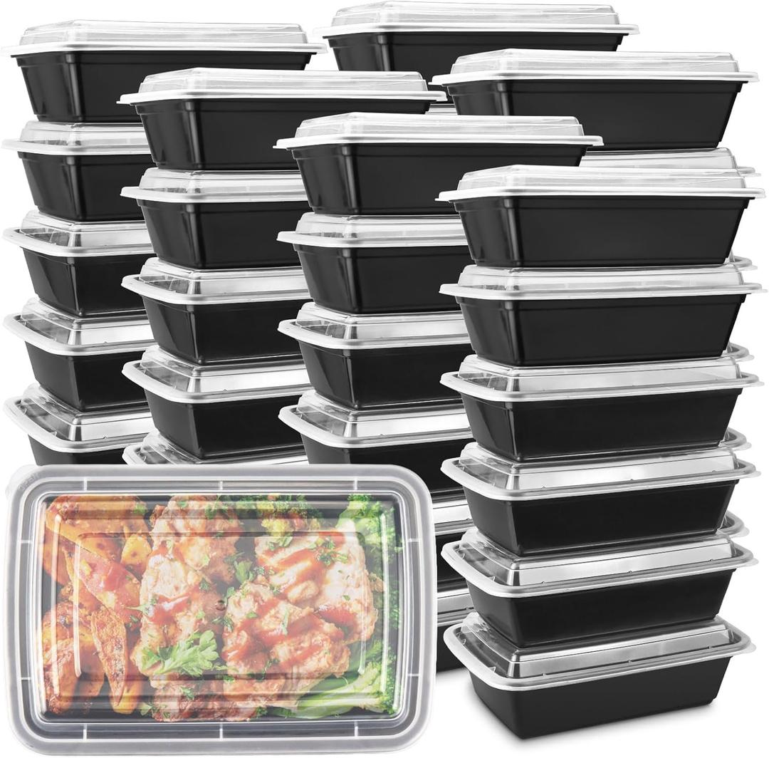 50 Pack- Meal Prep Containers Reusable 24oz, Plastic Food Prep Containers with Lids, Leakproof To Go Food Containers for Leftover, BPA-Free, Microwave/Dishwasher/Freezer Safe