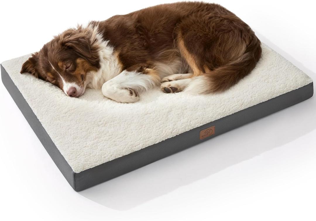 Bedsure Dog Beds Large Sized Dog - Orthopedic Flat Pet Beds with Removable Washable Cover, Egg Crate Foam Puppy Mat, Suitable for Pet Up to 65 lbs (36"L x 27"W x 3"Th, Grey)