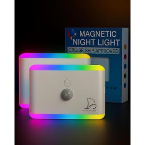 Nordmoose 2-Pack Magnetic Night Light for Cruise Ship Cabin Walls - Fun Color Changing, Dimmable Travel NightLight for Kids Room - Motion Sensor Rechargeable Light