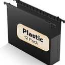 Plastic Extra Capacity Hanging File Folder Letter Size, 12 Pack Reinforced Hang Folders,Heavy Duty 2 Inch Expansion,Expandable Hanging Folders,Hanging Organizer Designed for Bulky Files (Black)