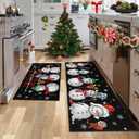 Christmas Kitchen Mats Set of 2, Merry Christmas and Happy New Year Home Kitchen Decoration Non-Slip Floor Mat Sets, Winter Snowman Rugs, Washable Microfiber Kitchen Carpet 17x30 + 17x47 Inch
