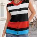 Tankaneo Womens Color Block Striped Sweater Vest Tops Summer Casual Button Up Knit Sleeveless Cardigan Tank Tops Red (S)