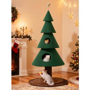 YITAHOME 60 in Christmas Cat Tree for Indoor Cats, Tall Cat Tower Furniture with 2 Large Condos, 5ft Christmas Tree Party Decoration with Cat House and Beds