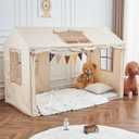 WANFASO Twin Bed Tent Indoor Bed Canopy Kids Tents with 2 Doors, Breathable Private Space Floor Fort Bed Tents for Girls Boys Tent Bed (Twin, Khaki)