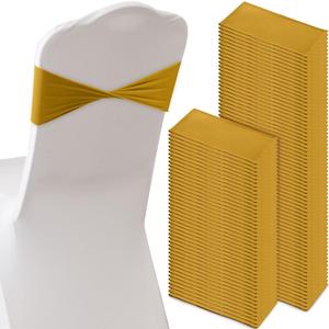 Frienda 120 Pieces Spandex Stretch Chair Sashes Bows, Elastic Chair Cover Bands Ties Without Buckle for Wedding Reception Events Universal Ceremony Banquet Decorations (Dark Gold)