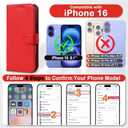 for iPhone 16 Wallet Case, Premium Detachable 2 in 1 Folio Flip Leather Wallet Case with 4 Card Holder, RFID Blocking, Microfiber Lining, Slim Lightweigh Durable, for Women/Girl (Ruby Red)