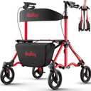Rollator Walkers for Seniors with Seat, Lightweight Ultra-Compact Travel Rolling Walker, 350lbs Capacity, Heavy-Duty Extra-Wide Seat, Easy Folding, Height Adjustable for Tall Over 6ft, 8" Big Wheels (Red)