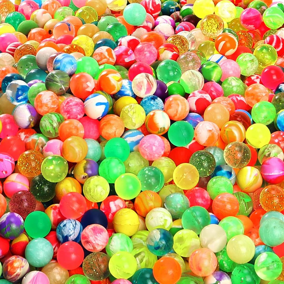 Pllieay 1000pcs Bouncy Balls Bulk, 20mm/0.78inch Colorful Various Styles Mixed Bouncy Balls, Small Rubber Bouncing Balls for Kids Party Favors, Gift Bag Filling and Vending Machines