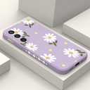for Samsung Galaxy S24 Case, Creative Flower Pattern Design S24 Phone Cover Drop Protection Soft Ultra Thin Scratch Resistant Microfiber Lining Inner for Samsung S24 Case-Daisy Purple