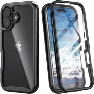 IDweel for iPhone 17 Case with Build in Screen Protector, Slim Fit & Lightweight, Heavy Duty Protection Shock Resistant Shockproof Full-Body Shock Absorption Clear Back Black Hard Bumper Cover,Black