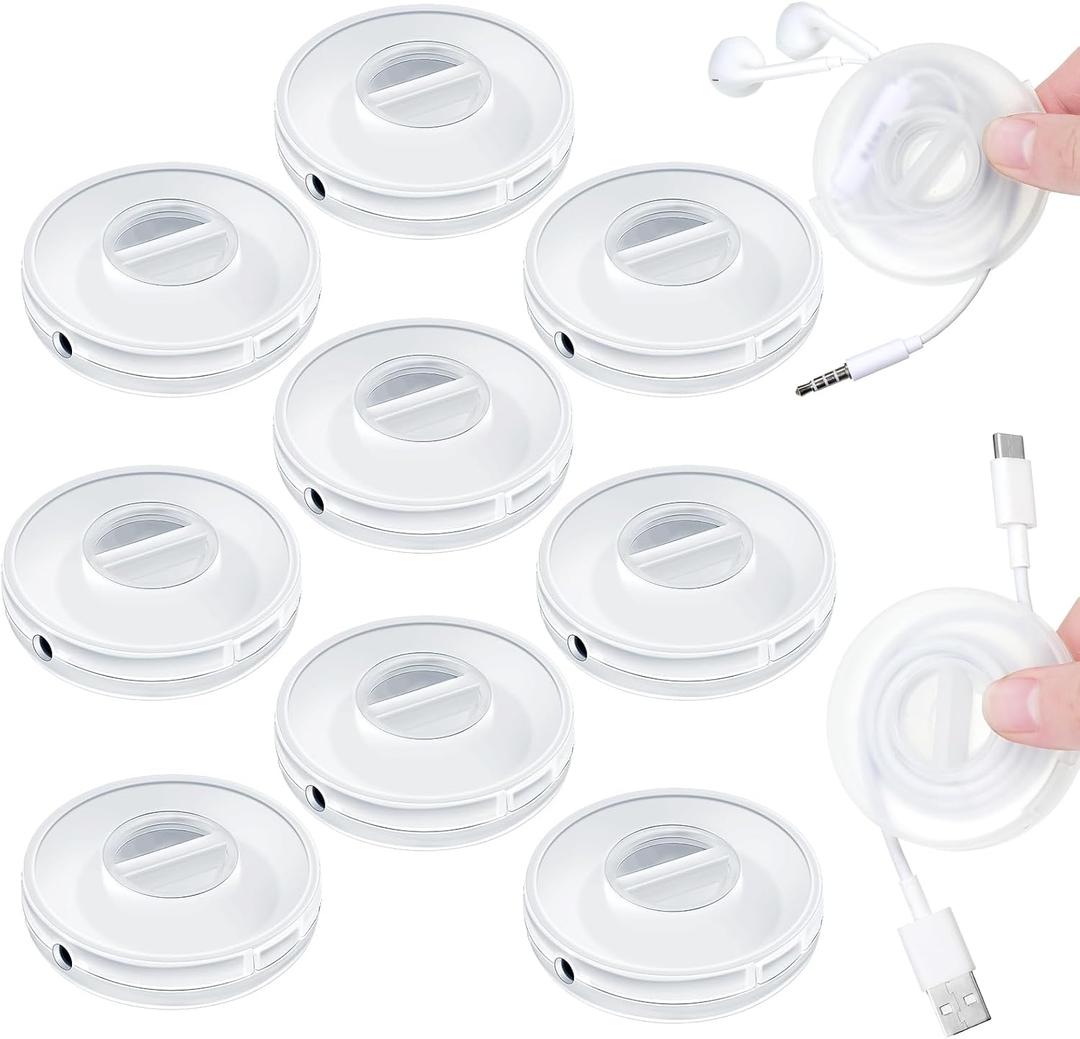 9 Pcs Charging Cord Organizer Portable Charger Cord Holder Round Storage Cable Winder Retractable Cable Management Flexible USB Cable Reel for Home Office Classroom, Transparent (6.3 x 1.7 cm/ 2.48 x 0.67 inch)