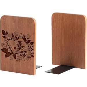 Wood Bookends, Book Ends for Shelves with Decorative Alphabet A and Z Design - Heavy Duty Iron & Ebony Wood Book Ends for Shelves Bookcase Desk - 1 Pair - J