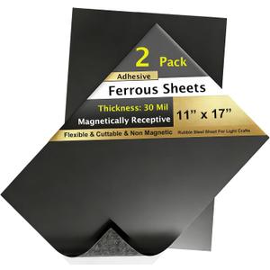 2 Pack, 11"x17" Adhesive Ferrous Sheets for Magnet, Flexible Steel Vinyl Magnetically-Receptive Sheet, Flat Rubber Metal Steel Pad, Flexible Iron Mat Work with All Magnets