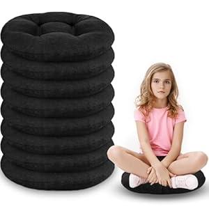 Fumete 16 Inch Round Floor Cushions for Kids and Toddlers, Flexible Seating Classroom Furniture Floor Pillow for Home, Daycare, Preschool, Yoga and Meditation(Black, 8 Pcs)