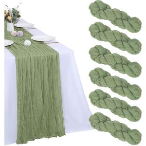 6 Pack Sage Green Cheesecloth Table Runner 10FT Cheese Cloth Boho Gauze Fabric Table Runner 35 x 120 Inch Rustic Sheer for Spring Holiday Wedding Baby Shower Party Decoration