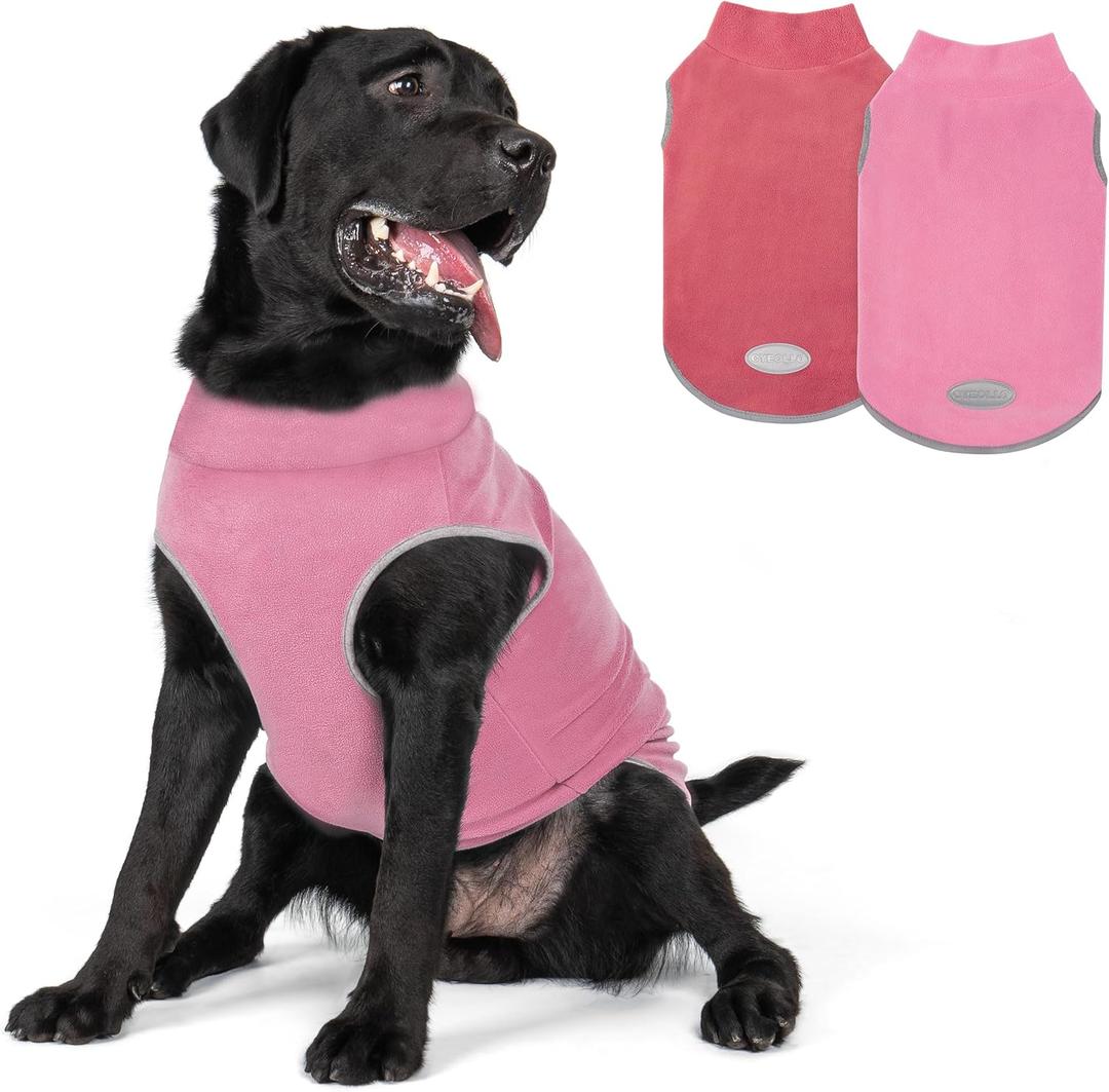 cyeollo 2 Pack Fleece Dog Sweater Vest Dog Sweatshirt Reflective Lightweight Pet Clothes for Large Dogs Girl Pet Apparel Pink, Fuschia, XXXL
