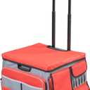 Folding Mobile Utility Cart, Canvas Organizer Bag, Red/Grey