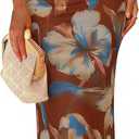 Simplee Womens Summer Wedding Guest Dress Floral Bodycon Mesh Tank Sleeveless Ruched Sexy Party Spring Formal Maxi Dress (Medium, Floral Red Brown)