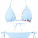 WDIRARA Women's Bikini Sets Floral Print Triangle Halter Tie Back Swimsuit with Cover Up Skirt (Blue, XS)