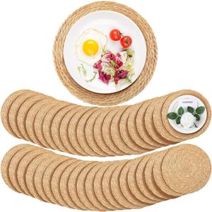 40 Pcs Round Woven Rattan Placemats, 13 Inch Rattan Placemats Natural Straw Hand Woven Farmhouse Round Place Mats for Dining Table Home Wedding Baby Shower Dinner