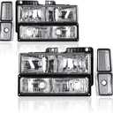 Headlights Assembly Fit 1994-1999 Chevrolet C/K 1500 2500 Suburban / C1500 C2500 C3500 K1500 K2500 K3500 / 1995-1999 Tahoe/for 1994 Chevy Blazer Chrome Housing Clear Reflector