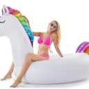 Jasonwell Giant Inflatable Unicorn Pool Float Floatie Ride On with Fast Valves Large Rideable Blow Up Summer Beach Swimming Pool Party Lounge Raft Decorations Toys for Kids Adults