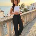 SEMARO Womens Casual High Waisted Linen Pants Wide Leg Lounge Palazzo Trousers Beach Outfits with Pockets (Black, L)