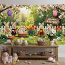 Happy Easter Backdrops Decorations, Spring Bunny Grassland Rustic Photography Banner Background, Jesus Easter Spring Eggs Banner Party Decorations Supplies 71 x 43 Inch