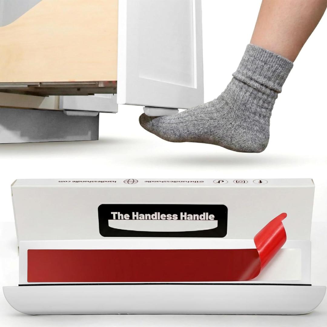 The Handless Handle – Hands-Free Garbage Drawer Foot Pull Handle, Touchless Opener for Drawers, Bins, & Cabinets (White, 1 Pack)