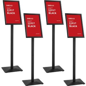 DISPLAYSWORKER 4Pcs Floor Sign Holder, Aluminum snap frames Sign Stand heavy duty pedestal sign floor standing for indoor outdoor 11×17 signage poster display stand for restaurant store school (BLACK, 11×17， 4 Pack)