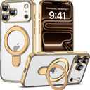 Compatible with iPhone 17 Pro Case with Invisible Magnetic Ring Stand [Compatible with Mag-Safe] [Full Camera Lens Protector] Plating Clear Phone Case for iPhone 17 Pro 6.3", Gold