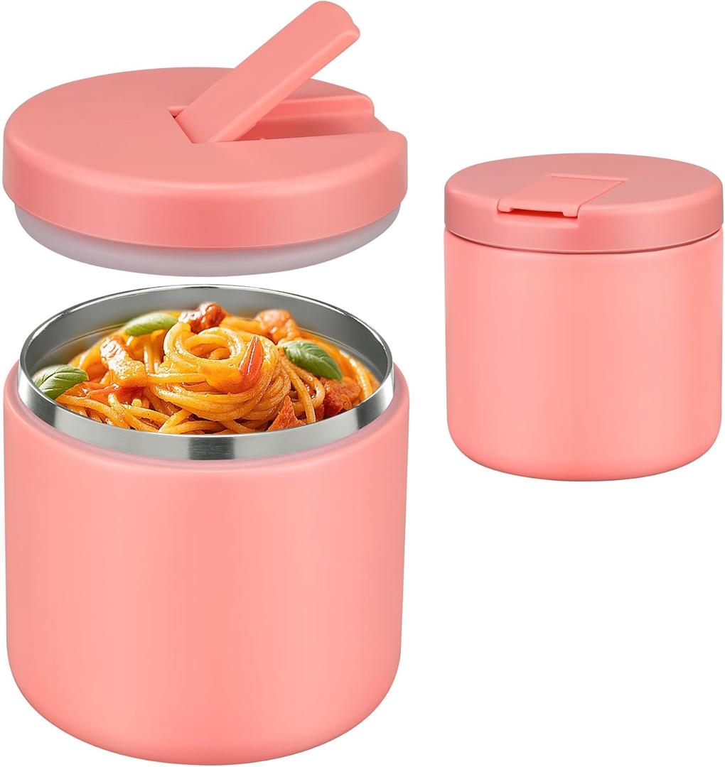 Pawtong 19oz Insulated Vacuum Food Jar with Buckle Lid Wide Mouth Soup Thermo for Hot Food Kids Leakproof Stainless Steel Lunch Container- Pink-1Pack
