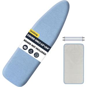 UniSimp Ironing Board Cover and Pad 15"x54" Extra Thick Natural Cotton, Scorch and Stain Resistant Padding, Standard Size Iron Board Cover with Fasteners Heavy Duty Elastic Edge, Heatproof Blue