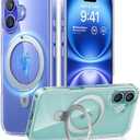 TORRAS Magnetic for iPhone 16 Case with Stand, Built-in Stand Compatible with MagSafe, 3X Military-Grade Protection, Translucent Slim Phone Case for iPhone 16 6.1'', Crystal Clear