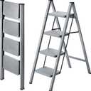 XinSunho 4 Step Ladder, Folding Step Stool with Anti-Slip Wide Pedal, Portable Sturdy Steel Ladder 4 Steps, 330lbs Safety Kitchen & Household Ladder (Gray)