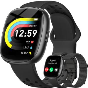 Fitness Trackers for Men Smart watch: Fitness Tracker with Blutooth Call 24/7 Heart Rate SpO2 Sleep Monitor IP68 Waterproof 120+ Sport Mode Activity Trackers Compatible iPhone Android Phones (3 Bands) (Black)