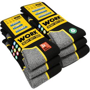 SOXCO WORK Socks for Men Crew Length Black Socks 6 Pairs, US 13-15