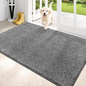 PURRUGS Dirt Trapping Door Mat 34" x 59", Non-Slip Machine Washable Entryway Rug, Dog Doormat, Indoor Front Door Mat, Super Absorbent Entry Rug for Muddy Shoes & Paws, Light Grey-Dark Grey