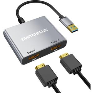 USB to HDMI Adapter,[Gold-Plated & Aluminum Shell] USB 3.0 to Dual HDMI for Dual Monitors, USB A to HDMI Splitter Support Windows, macOS - Driver Installation Required