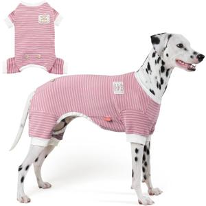 KYEESE Dog Pajamas Striped Clothes Pet PJS Lightweight Doggie Jammies 4 Legs Outfit Soft Dog Pajamas Cozy Pet Clothes Onesie Comfortable PJS for Medium Dogs Doggie Onesie,Green Striped, XX-Large (2XL(40-60lbs), 2# Pink Stripe)