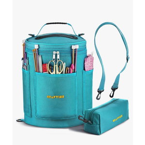 CRAFTISS Knitting Bag Yarn Storage - Valentine's Day Gift - Durable Canvas Yarn Holder for Crochet Accessories - Organizer Crochet Bag with Knitting Accessories Case (Turquoise)