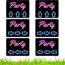 Wenqik 6 Pcs Double Sided Party Signs with 6 H Metal Stakes 12 x 16 Inches Retro Neon Party This Way Yard Sign Corrugated Plastic Waterproof Directional Arrow Sign for Birthday Outdoors Lawn Wedding