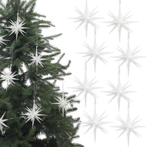 6 Inch Set of 8 Glitter Large Star Hanging Ornaments Christmas Tree Decorations Plastic Festive Embellishments Pendant, Shiny Holiday Decor (White)