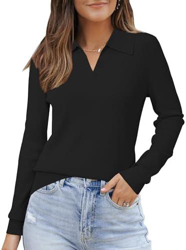 Arach&Cloz Women’s Wool Blend Collard Polo Shirts Business Casual Sweater M
