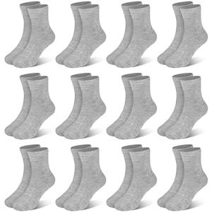 SPTRAMLE Kids Socks 12 Pairs Crew Socks for Toddler Boys Girls 1-14 Years Athletic Mid Cut Socks Multipack Black White (Grey, 4-7Y)