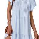 OURIN Womens Summer Dresses 2025 V Neck Button Down Ruffle Short Sleeve Pleated Shift Dress Mini Sundress