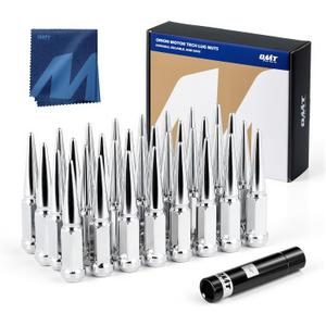 Orion Motor Tech M14x1.5 Spike Lug Nuts, 14mmx1.5 Wheel Lug Nuts Compatible with Chevy Silverado Express, Ram 2500 3500, Ford F250 F350, GMC Sierra Yukon Savana, Spike Lug Nut Set, Set of 32, Chrome